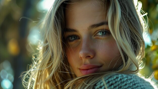 Foto eine frau mit blauen augen und einer rosa lippe