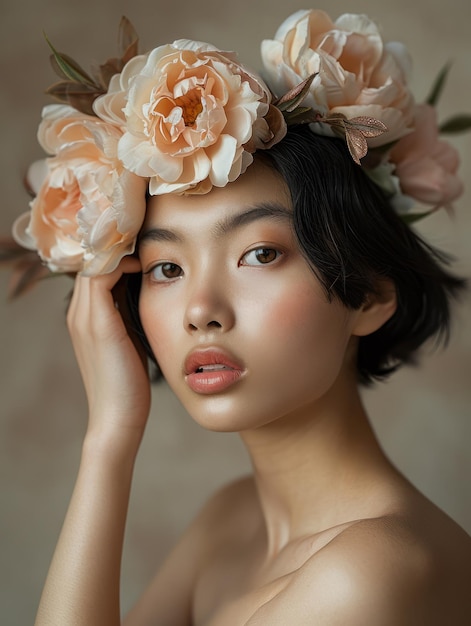 eine Frau mit Blumen im Haar