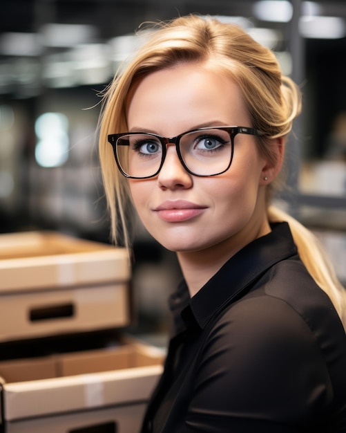 Foto eine frau mit brille in einer büroumgebung