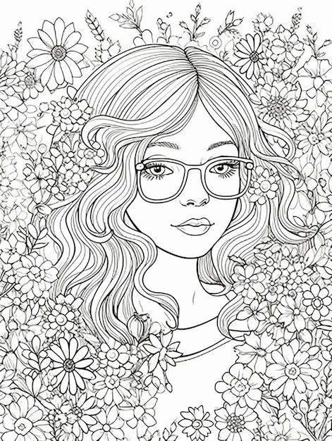 eine Frau mit Brille und Blumen im Haar