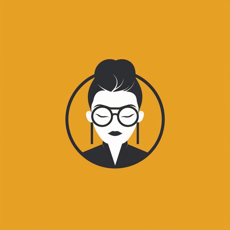 Foto eine frau mit brille und runder brille steht im kreis.