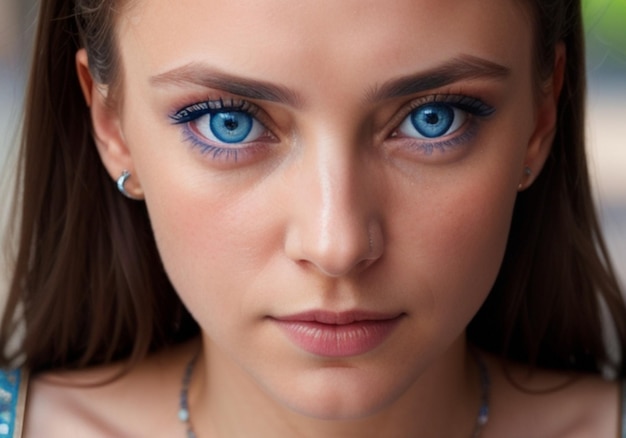 Foto eine frau mit durchdringenden blauen augen