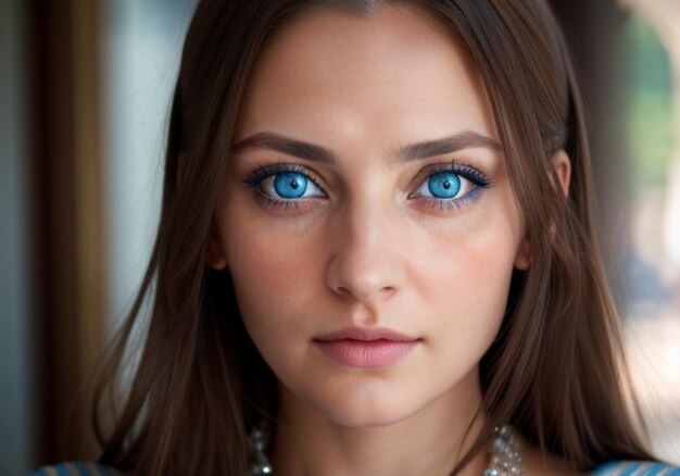 Foto eine frau mit durchdringenden blauen augen