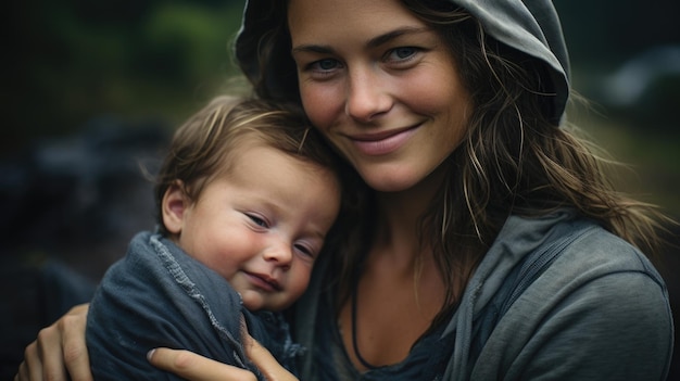 Eine Frau mit einem Baby im Arm