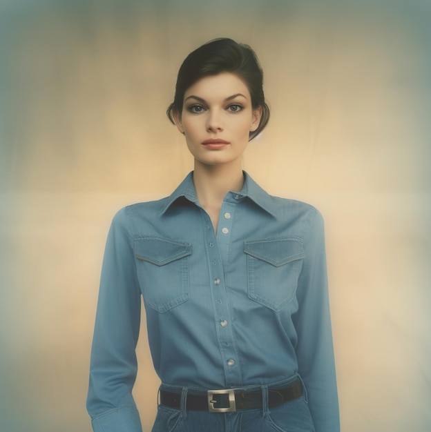 Eine Frau mit einem blauen Hemd