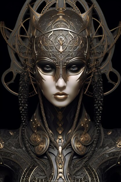 Eine Frau mit einem goldenen Kopf und einem Kopf, auf dem „Alien“ steht