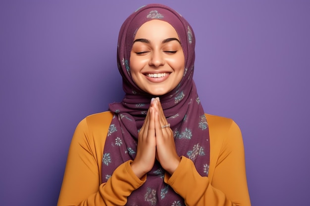 Eine Frau mit einem Hijab auf dem Kopf betet