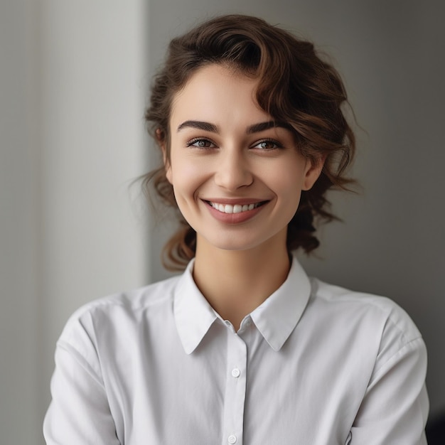 Eine Frau mit einem Lächeln im Gesicht lächelt.