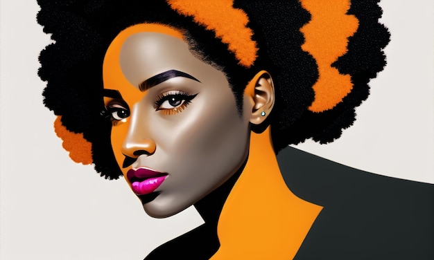 Eine Frau mit einem leuchtend orangefarbenen Afro und schwarzen Haaren