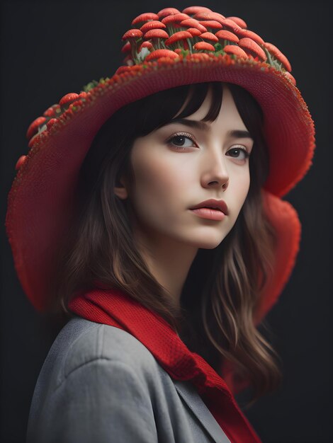 Eine Frau mit einem roten Hut und einem roten Schal um den Hals
