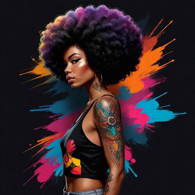 eine Frau mit einem Tattoo, auf dem steht Afro