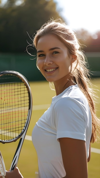eine Frau mit einem Tennisschläger auf einem Tennisplatz