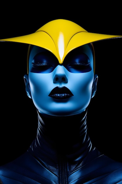 Eine Frau mit einer blauen Maske und dem Logo für den Film Wolverine.