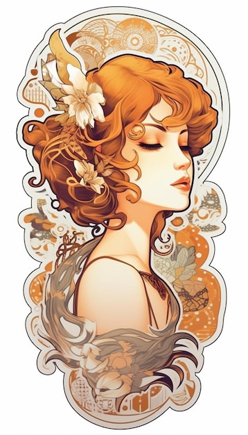 Eine Frau mit einer Blume im Haar und einem Schmetterling im Haar, generative KI