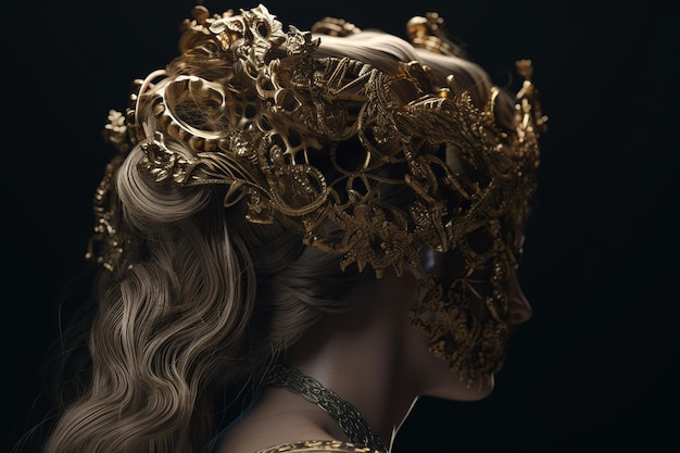 Eine Frau mit einer goldenen Krone auf dem Kopf