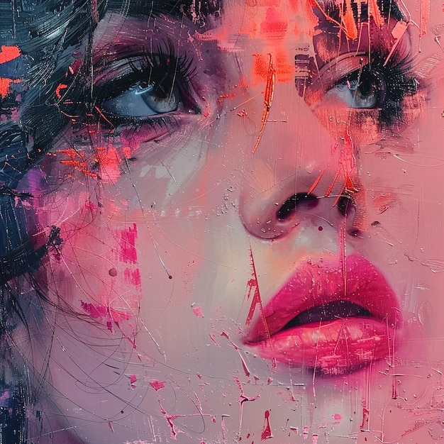 eine Frau mit einer rosa Lippe und einer pinken Lippe ist an einer Wand gemalt