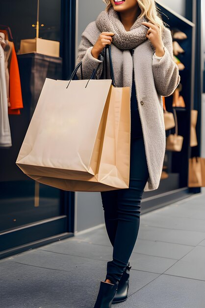 eine Frau mit einer Tasche in der Hand geht einen Bürgersteig entlang