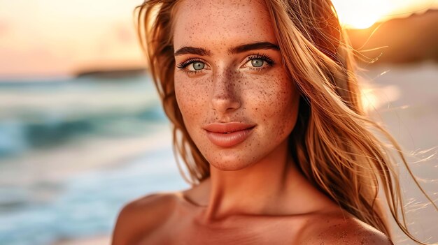 eine Frau mit Freckles auf ihrem Gesicht posiert für ein Foto