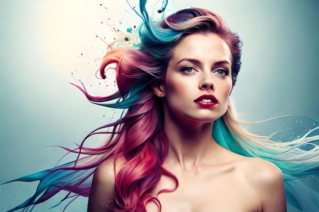 Eine Frau mit gefärbten Haaren wird mit einem digitalen Kunststil gezeigt.