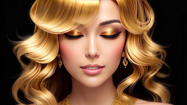 Eine Frau mit goldenem Haar und goldenem Make-up