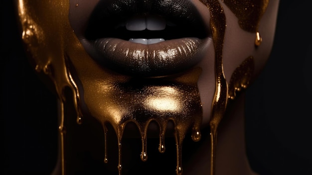 Eine Frau mit goldener Farbe auf den Lippen