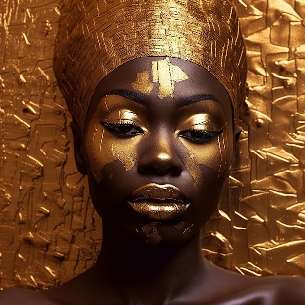 Eine Frau mit Goldfarbe im Gesicht