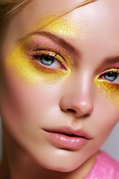 Eine Frau mit goldglitzerndem Augen-Make-up