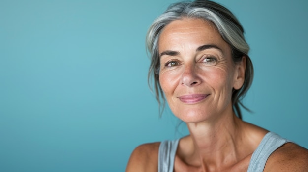 Eine Frau mit grauen Haaren und einem Lächeln im Gesicht