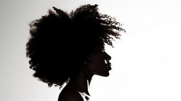 Eine Frau mit großem Afro schaut auf ihr Handy