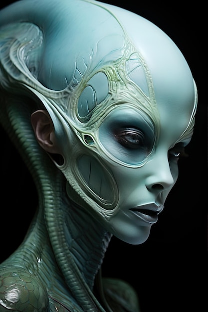 eine Frau mit grünem Kopf und einem grünen Alien-Kopf