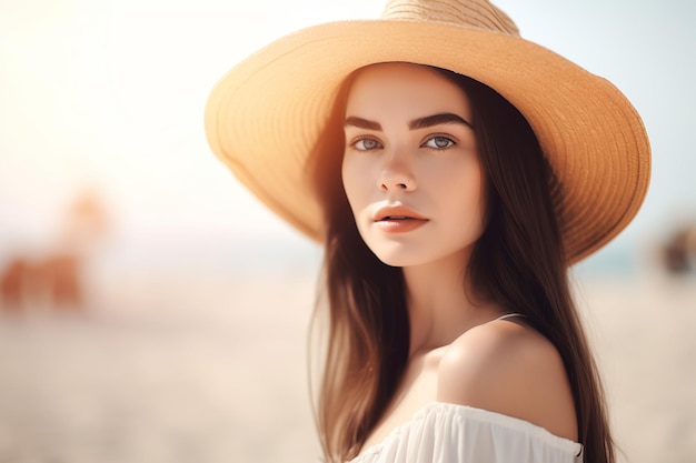 Eine Frau mit Hut am Strand