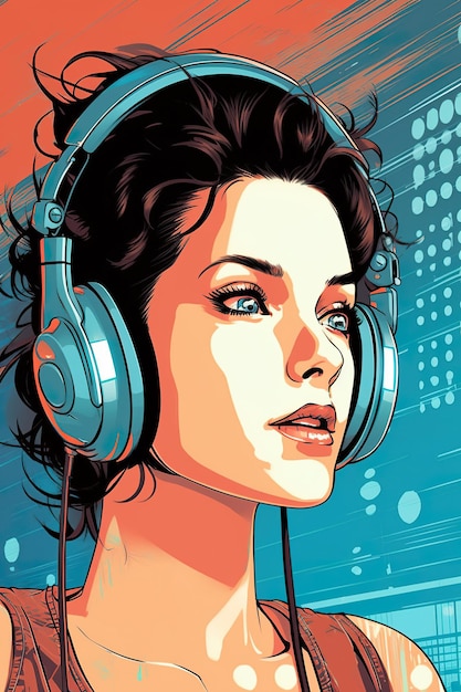 Eine Frau mit Kopfhörern beim Musikhören generatives KI-Bild