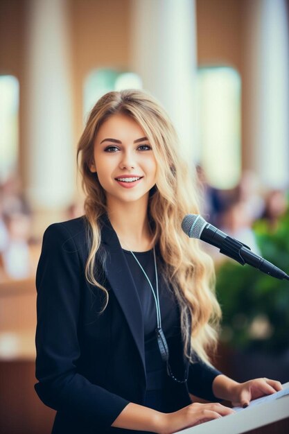 Foto eine frau mit langen blonden haaren lächelt in die kamera