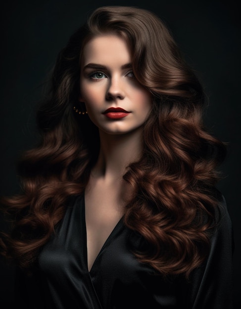 Eine Frau mit langen braunen Haaren und einem schwarzen Kleid
