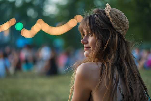 Foto eine frau mit langen haaren und einem hut