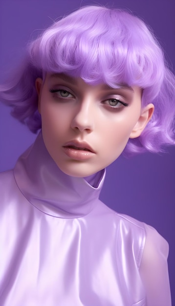 Eine Frau mit lila Haaren und einer lila Perücke