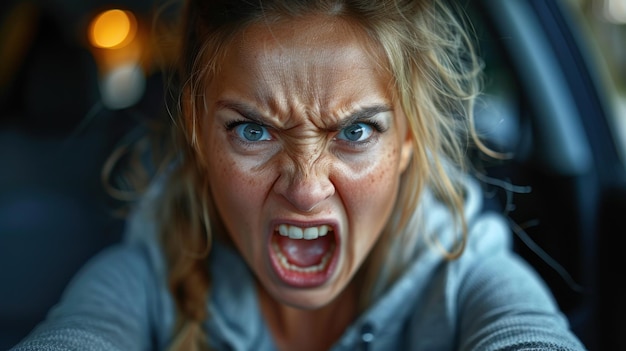 Foto eine frau mit offenem mund in einem auto