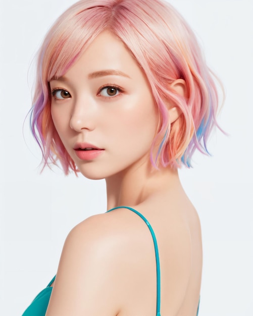 Eine Frau mit rosa Haaren mit blauen und rosa Haaren