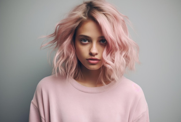 Eine Frau mit rosa Haaren
