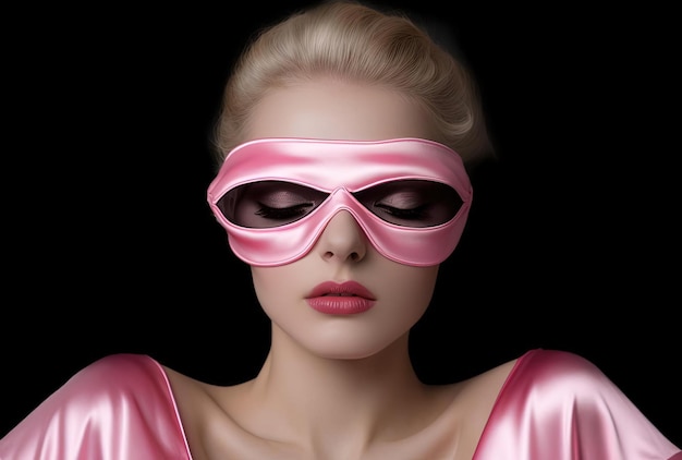 eine Frau mit rosa Schlafmaske im Stil bildhafter Träume
