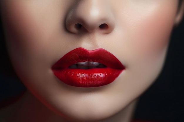 Eine Frau mit rotem Lippenstift auf den Lippen