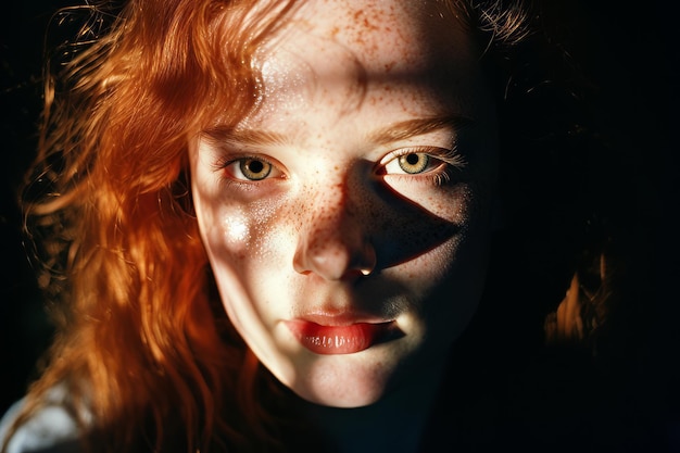 Foto eine frau mit roten haaren und freckles