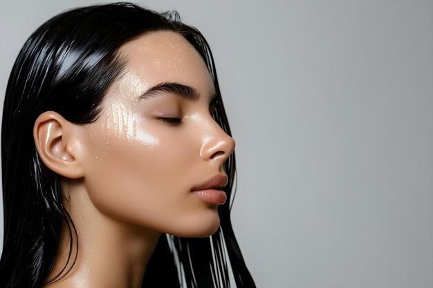 Eine Frau mit sauberen glänzenden Haaren nach einer Spa-Behandlung in einem Studio-Concept Spa-Behaltung Glänzendes Haar-Studio-Fotoshoot Schönheitsfotografie