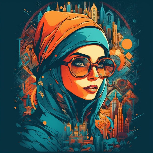 eine Frau mit Schal und Brille in einer städtischen Generative ai