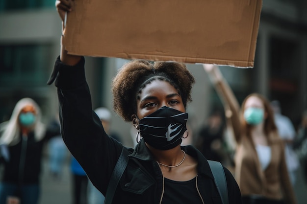 Eine Frau mit schwarzer Gesichtsmaske hält ein Schild mit der Aufschrift „Rettet den Planeten“ hoch.