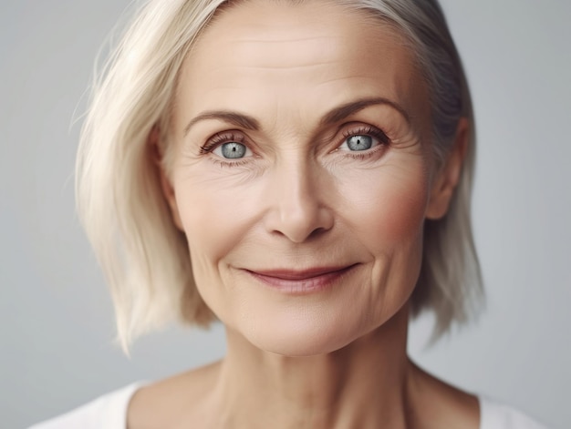 Eine Frau mit weißem Hemd und blauen Augen lächelt in die Kamera.