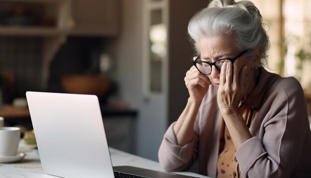 eine Frau schaut auf einen Laptop mit einem Laptop im Hintergrund