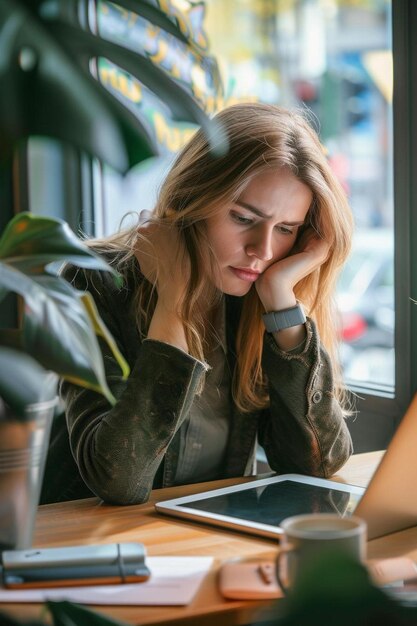 Foto eine frau sitzt vor einem laptop-computer