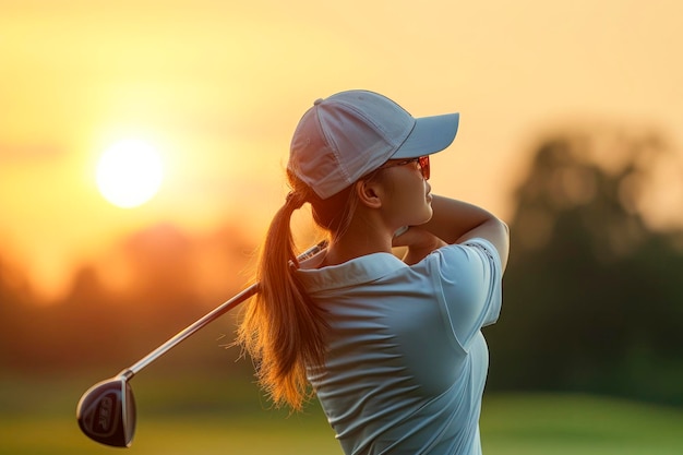 Eine Frau spielt Golf und ist dabei, den Ball zu schlagen