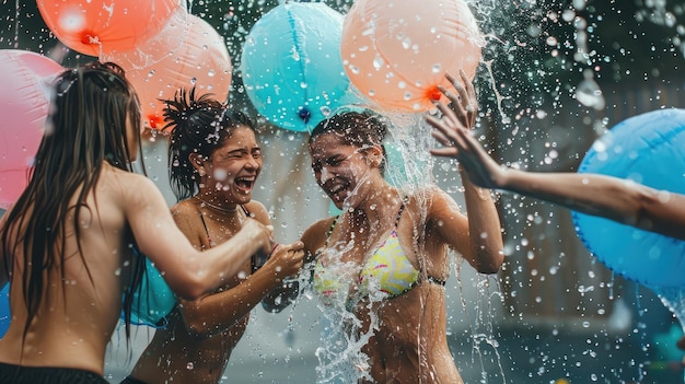eine Frau spritzt mit Wasser und eine Frau spritzt im Wasser